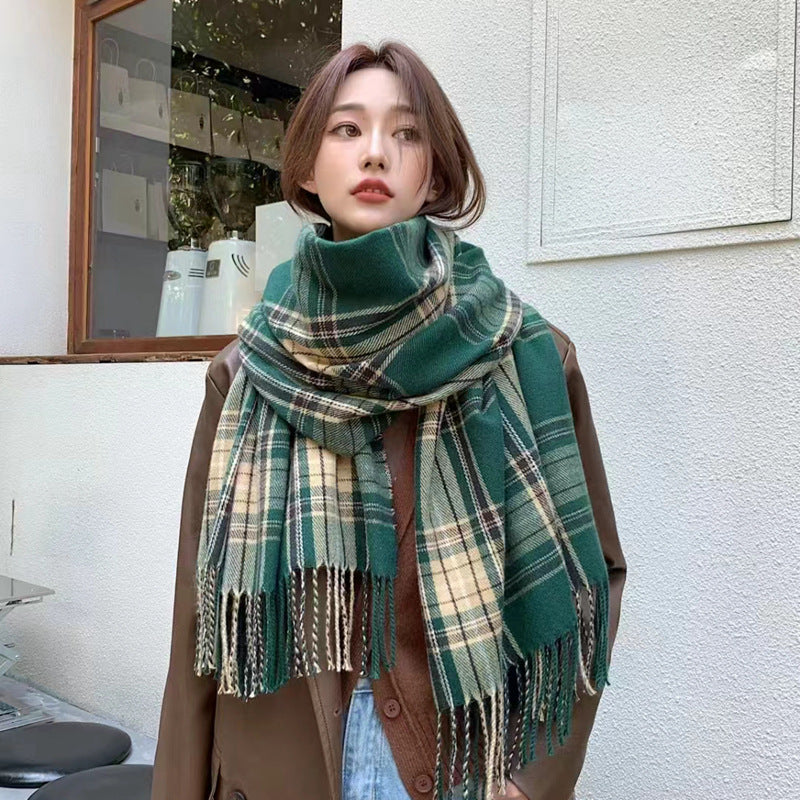 Winter Plaid Cashmere Warm Tassel Shawl Scarfs