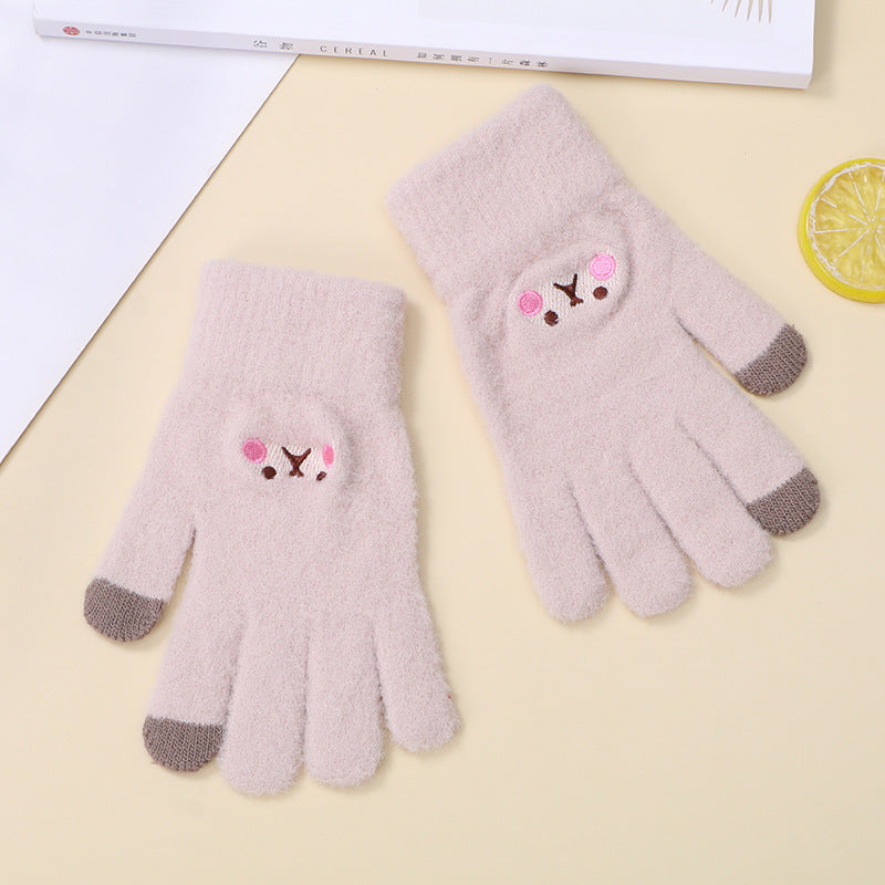 Women's Korean Style Cute Fleece-lined Thickened Cycling Five-finger Gloves