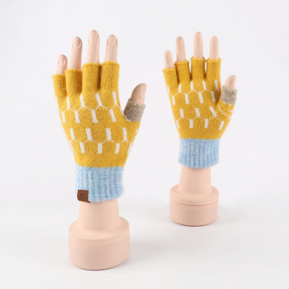 Knitted Half Finger Style Office Winter Gloves