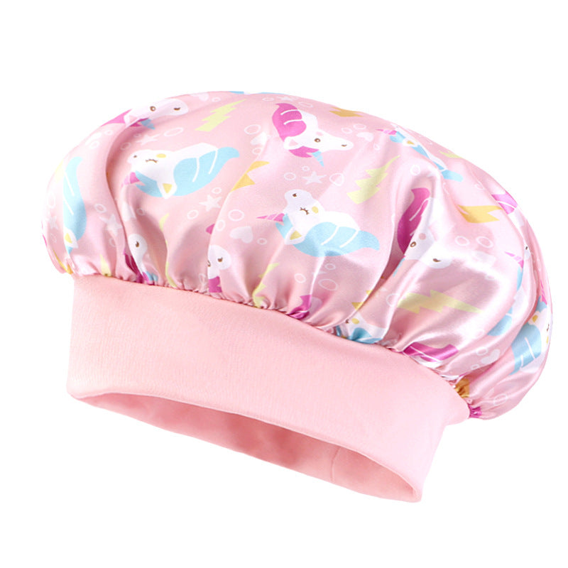 Children's Wide-brimmed Elastic Unicorn Cartoon Printed Satin Kids' Headwear