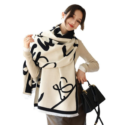 Female Luo Letter Shawl High-grade Warm Scarfs