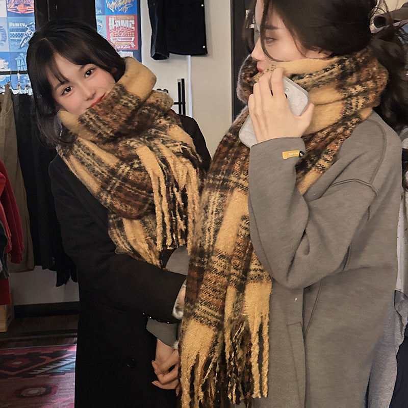 Women's Atmosphere Plaid Versatile Korean Style Tassel Scarfs