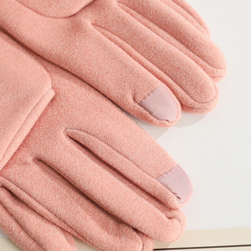 Women's Angora Fleece-lined Bow Outdoor Driving Cycling Sports Cute Gloves