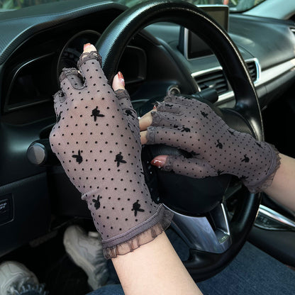 Women's Sun Protection Ice Feeling Breathable Black Gloves