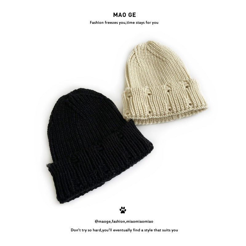 Children's Brother Knitted Hat Fashion Holes Beggar Kids' Headwear