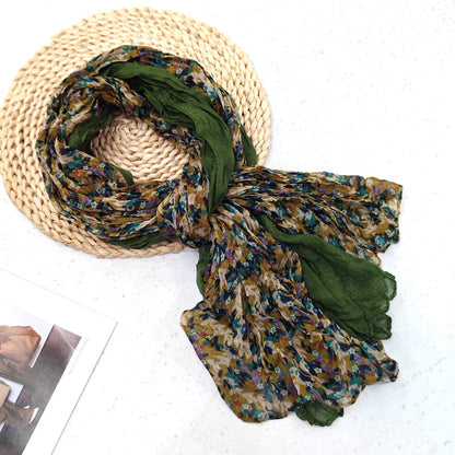 Women's Pleated Simple Silk Floral Shawl Bali Scarfs