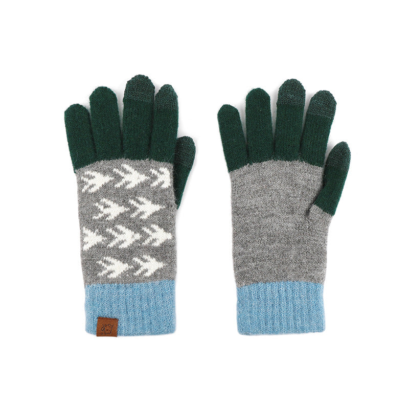 Color Knitted Retro Jacquard Fleece Lining Cycling Gloves