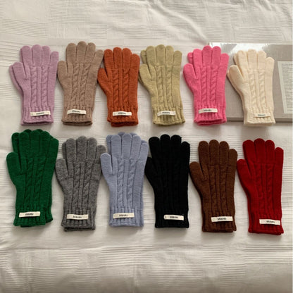 Women's & Men's Soft Glutinous Solid Color Touch Screen Cycling Knitted Five-finger Gloves