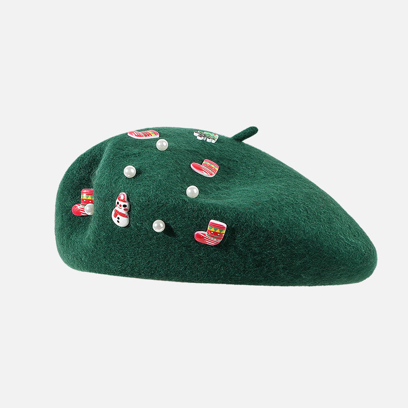 Women's Bowknot Christmas Beret Woolen Warm Hat Hats & Caps