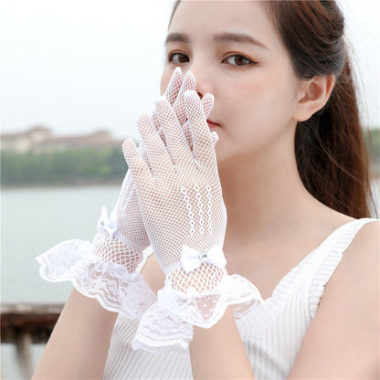 Women's Thin Sexy Mesh Black White Red Etiquette Wedding High Gloves