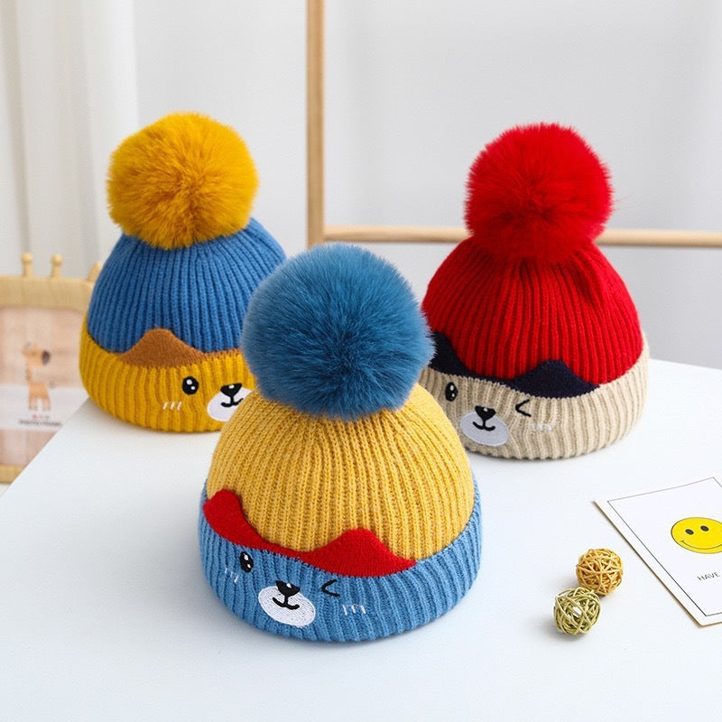 Children's Warm Cute Fur Ball Cartoon Woolen Kids' Headwear