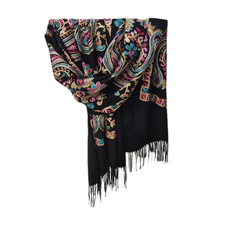 Women's Embroidered Ethnic Style Shawl Warm Tassel Scarfs