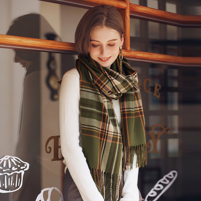 Women's Stall Winter Temperament Plaid Warm Tassel Scarfs