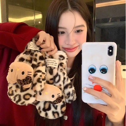 Cute Sweet Cat Plush Female College Gloves