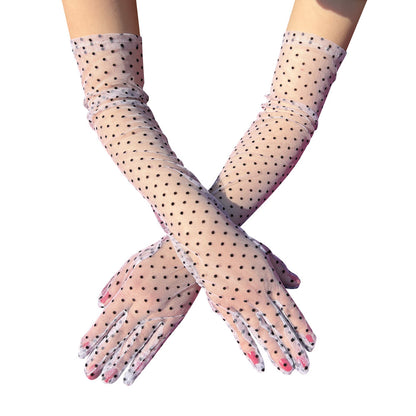 Lengthened Polka Dot Breathable Lace Wedding Gloves