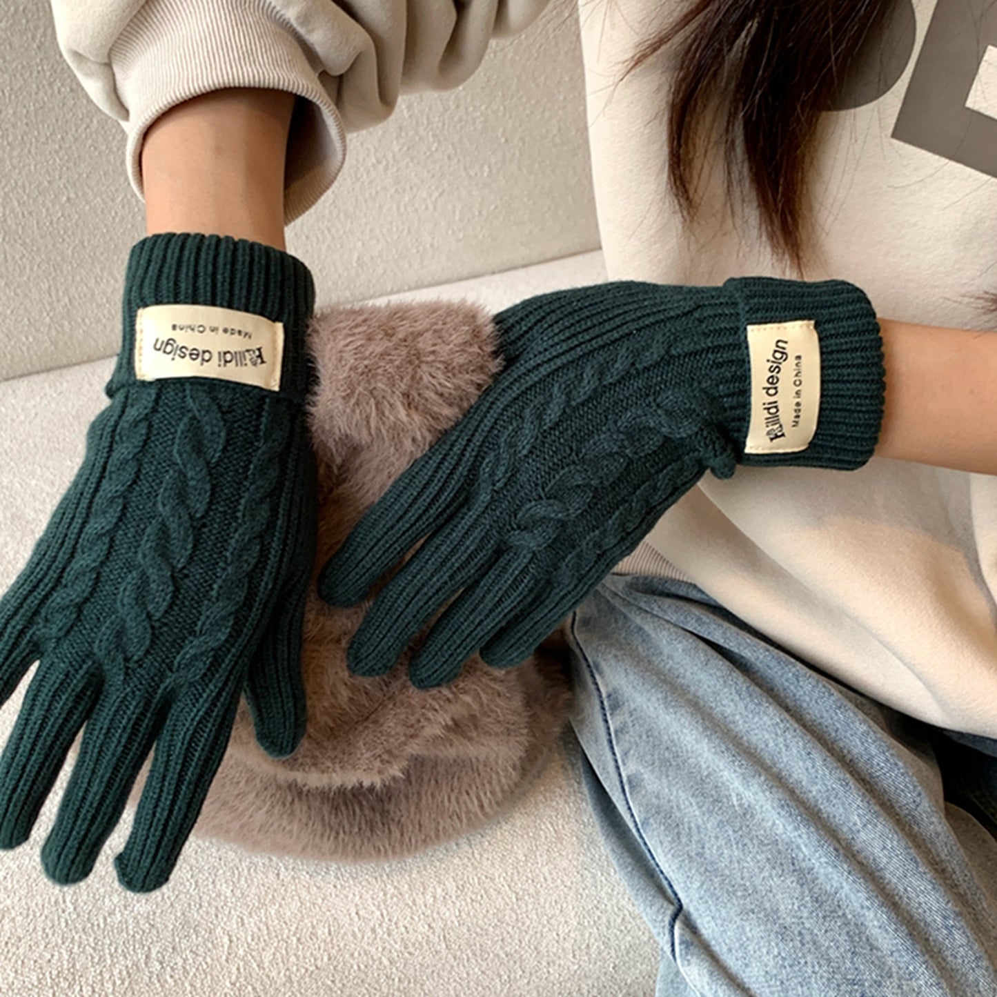 Women's & Men's Solid Color Winter Thickened Touch Screen Twist Riding Gloves