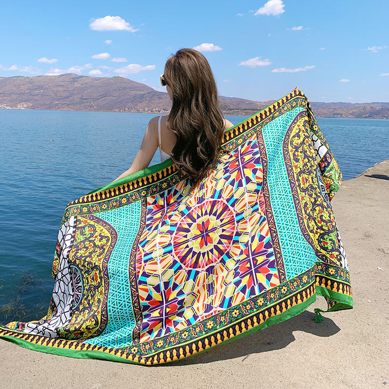 Women's Sunscreen Shawl Yunnan Grassland Travel Wear Silk Seaside Scarfs