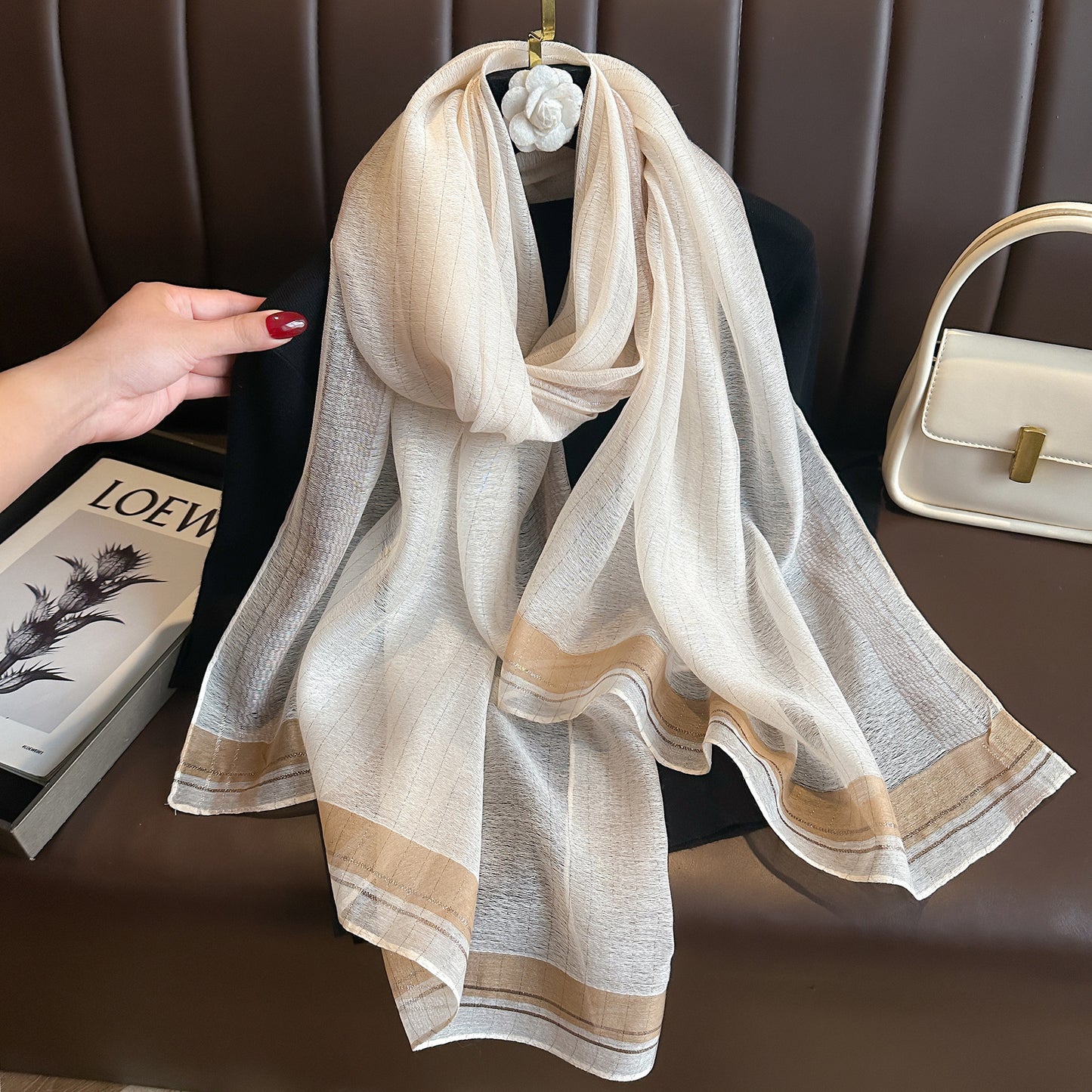 Women's Solid Color Gold Silk Fashion Emulation Scarfs