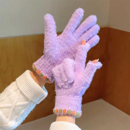 Women's Plush Five For Winter Warm Veet Gloves