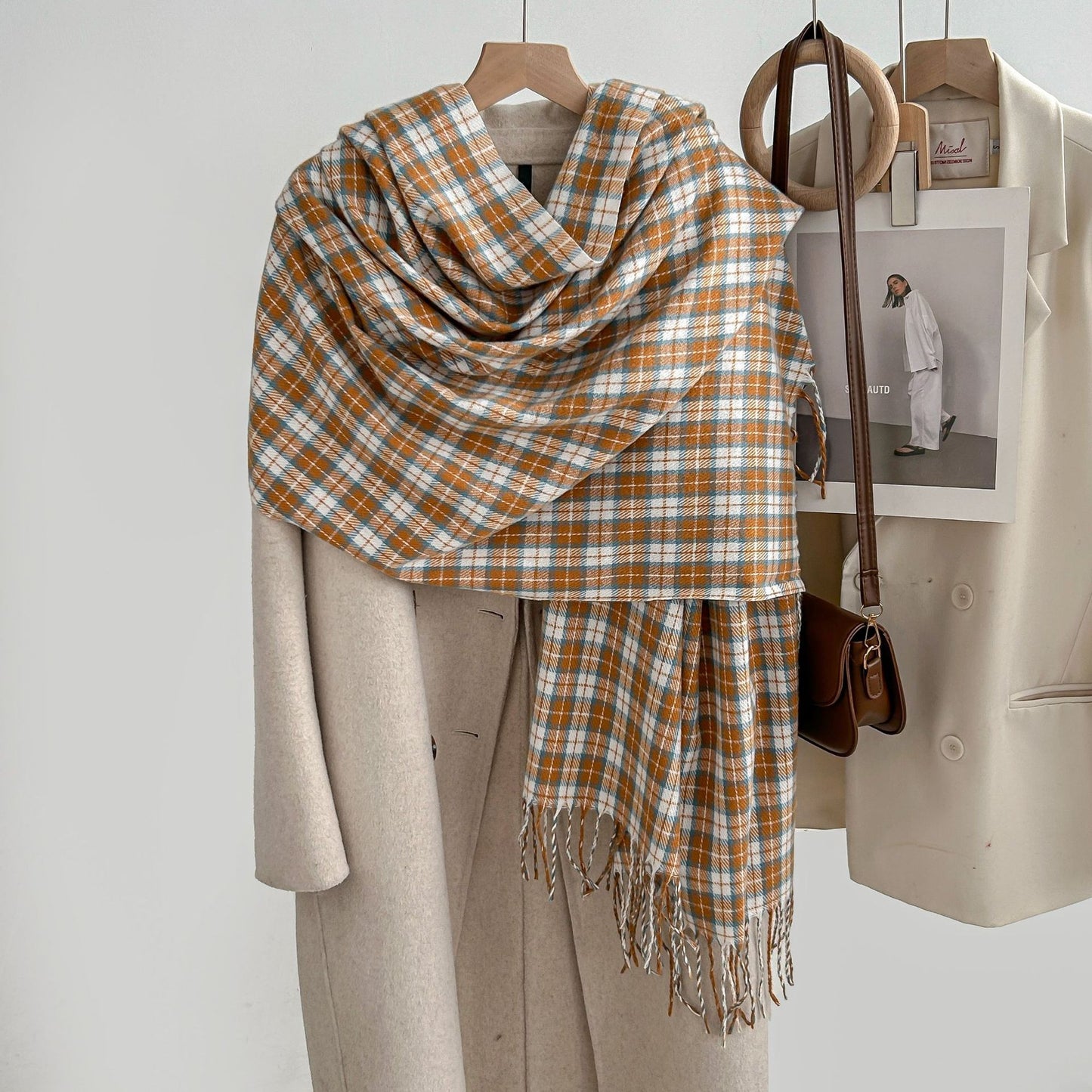 Winter Plaid Cashmere Warm Tassel Shawl Scarfs