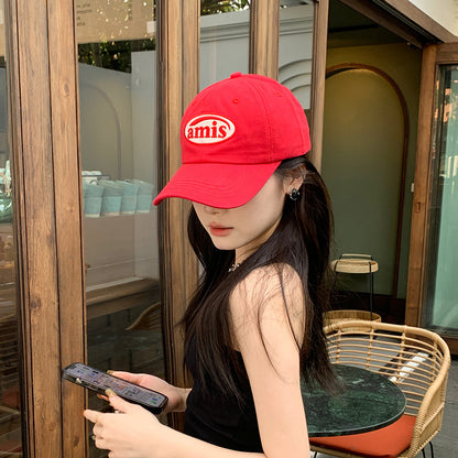 Women's & Men's Red Baseball For Casual Patch Soft Hats & Caps