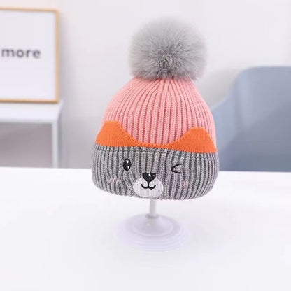 Children's Warm Cute Fur Ball Cartoon Woolen Kids' Headwear