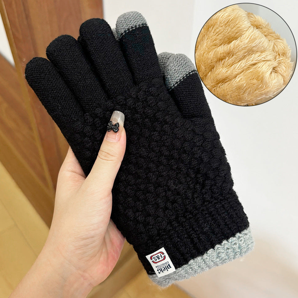 Women's Wool Winter Double Layer Warm Veet Padded Gloves