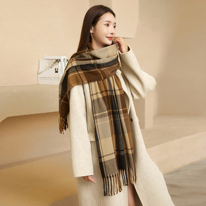 Women's Retro High-grade Plaid Korean Shawl Thickened Scarfs