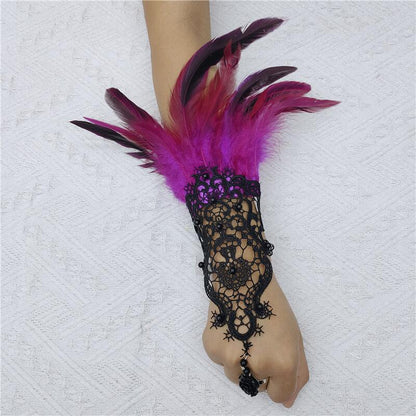 Punk Grace Feather Hook Finger Masquerade Gloves