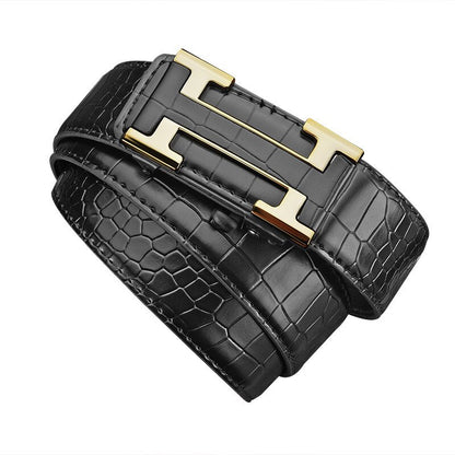 Men's Inner Wear Automatic Buckle Crocodile Pattern Cowhide Simple Business Belts