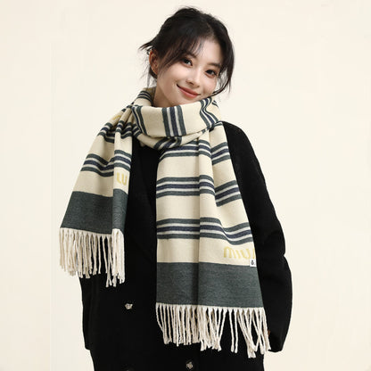 Women's High-grade Warm Green Plaid Shawl Scarfs