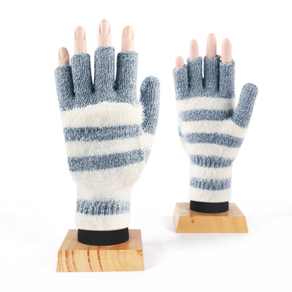 Couple Half Finger Flip Wool Knitted Gloves