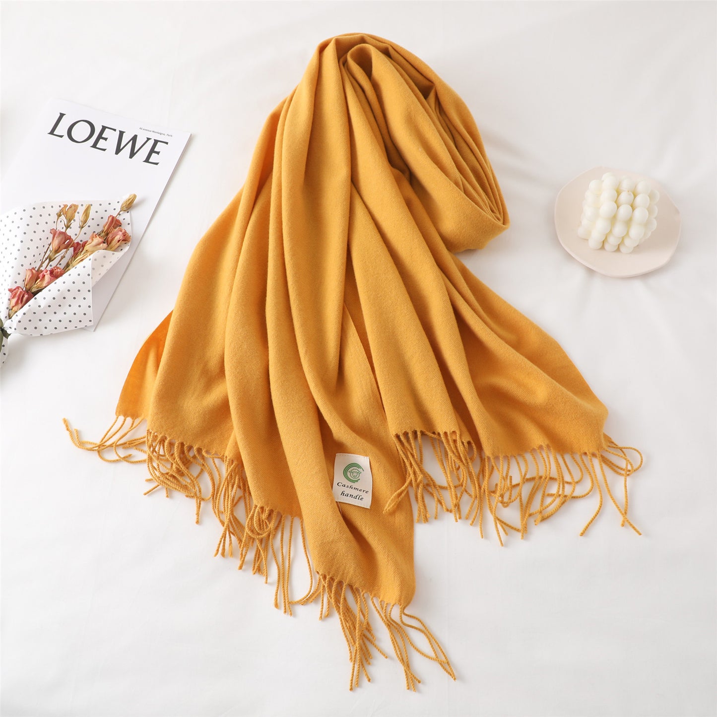 Women's For Keep Warm Color Monochrome Tassel Long Scarfs