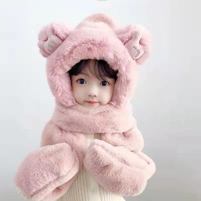 Children's Hat One-piece Boys Plush Three-piece Thickened Kids' Headwear