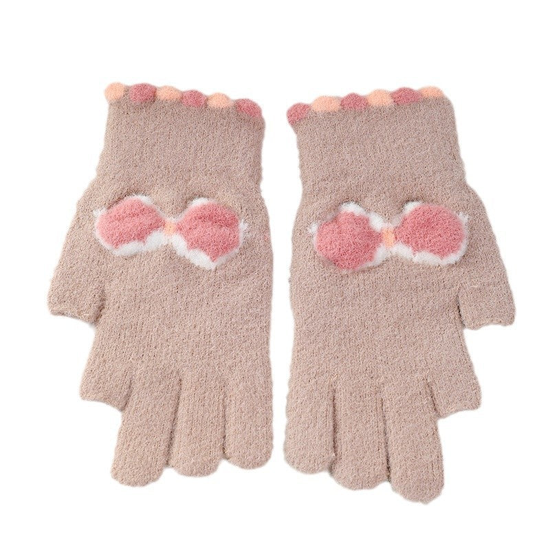 Female Winter Thermal Finger Draw Write Playing Gloves