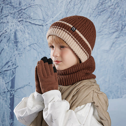 Children's Set Winter Fleece-lined Ear Protection Knitting Kids' Headwear