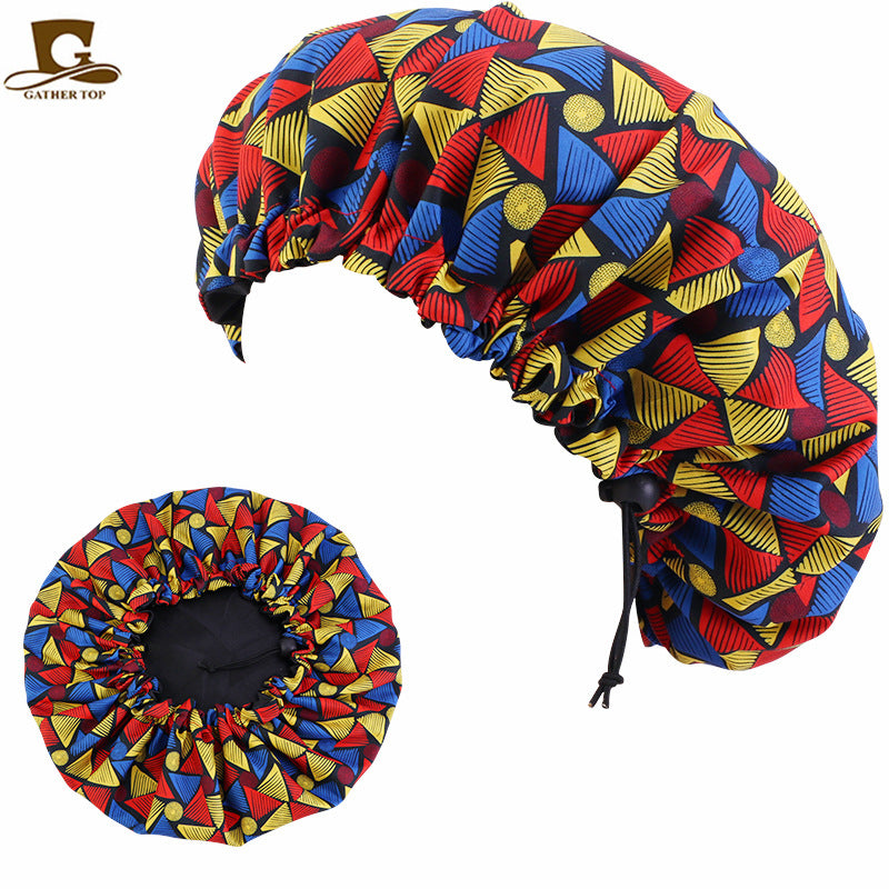 African Batik Printing Double Layer Round Satin Nightcap Beauty Hats & Caps