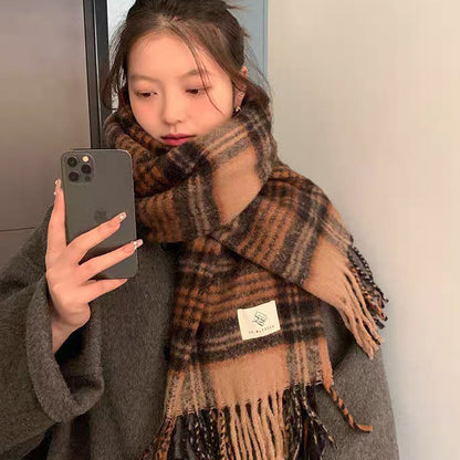 Women's High-grade Plaid Winter Korean Shawl Thickening Scarfs