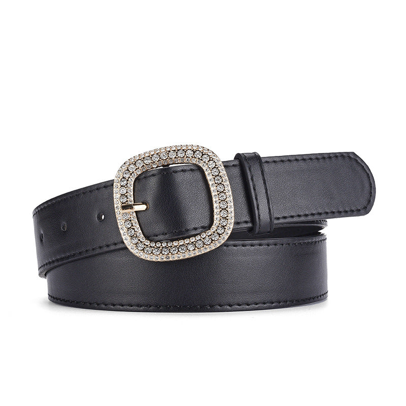 Fashion Square Buckle Rhinestone Inlaid Ladies Versatile Belts