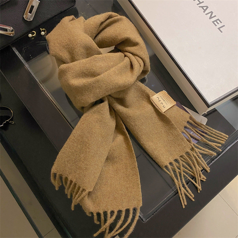 Wool Clip Flower Solid Color Female Winter Scarfs