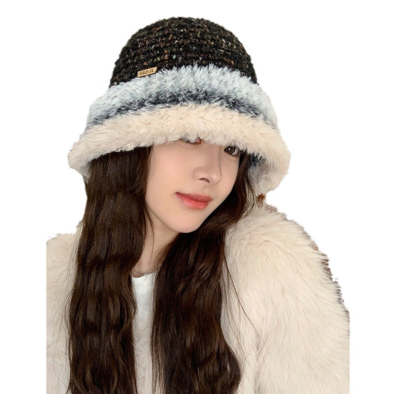 Women's Knitted Color Matching Bucket Hat Elegant Hats & Caps