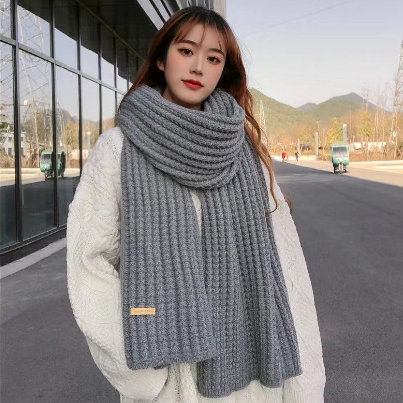 Women's & Men's Pure Color Knitted Wool Keep Warm Scarfs