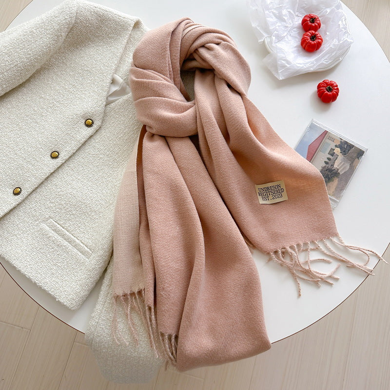 Women's Korean Double-sided Artificial Cashmere Pure Color Warm Scarfs