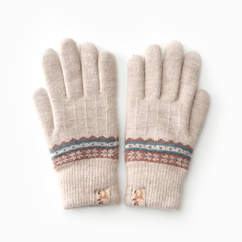 Women's Plush Winter Korean Touch Screen Thickened Thermal Knitting Wool Gloves