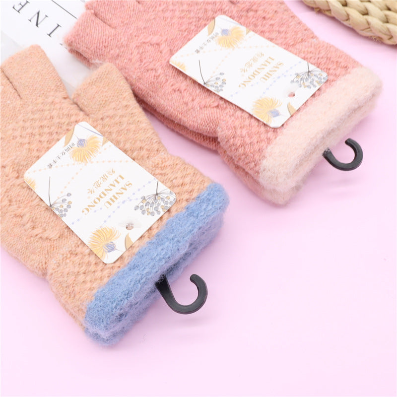 Korean Style Winter Cute Open Finger Wool Gloves