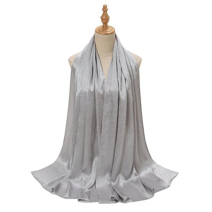 Women's Malaysian Satin Silky Shawl Pleated Solid Scarfs