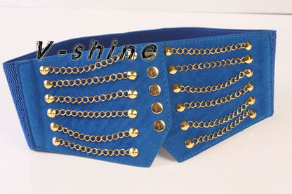 Women's Fashion Punk Extra Wide Chain Rivets Belts