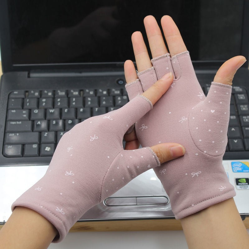 Thermal Half Finger Exposed Two Touch Screen Ladies Writing Gloves