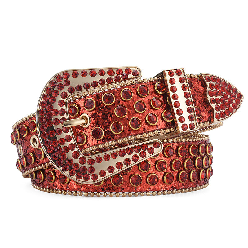 Women's & Men's Fashion Punk Rock Rivet Rhinestone Inlaid Wide Belts