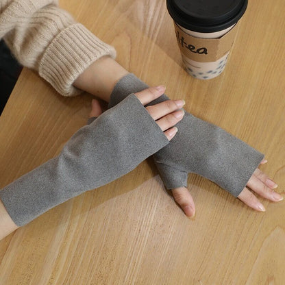 Women's Fleece-lined Half Finger Warm Wrist Protector Gloves